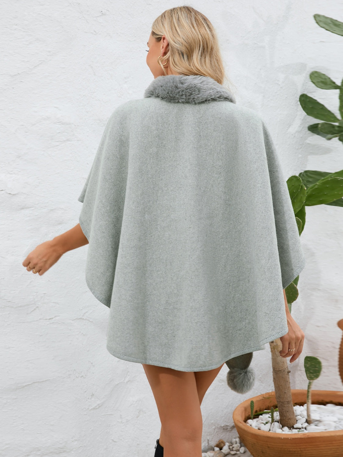 Cozy Fuzzy Trim Open Front Cape