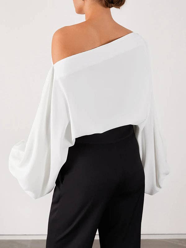 Simple Loose, Off the Shoulder Puff Sleeves T-Shirt