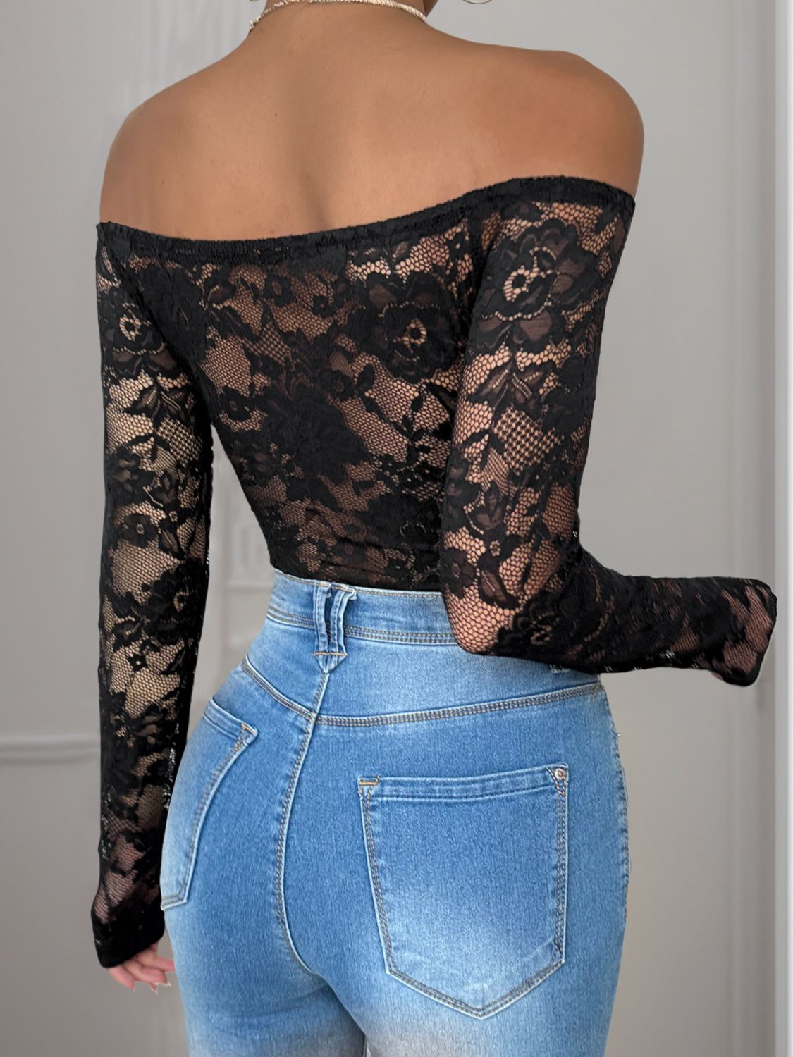 Lace Off-Shoulder Long Sleeve Bodysuit by Perfee