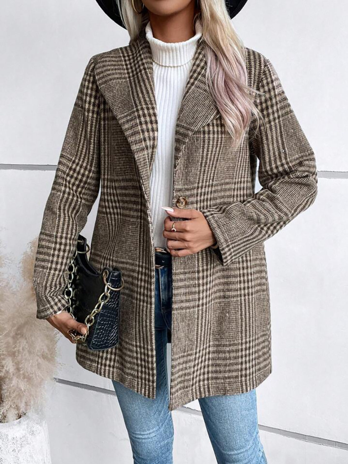 Plaid Long Sleeve Button-Up Jacket with Collar