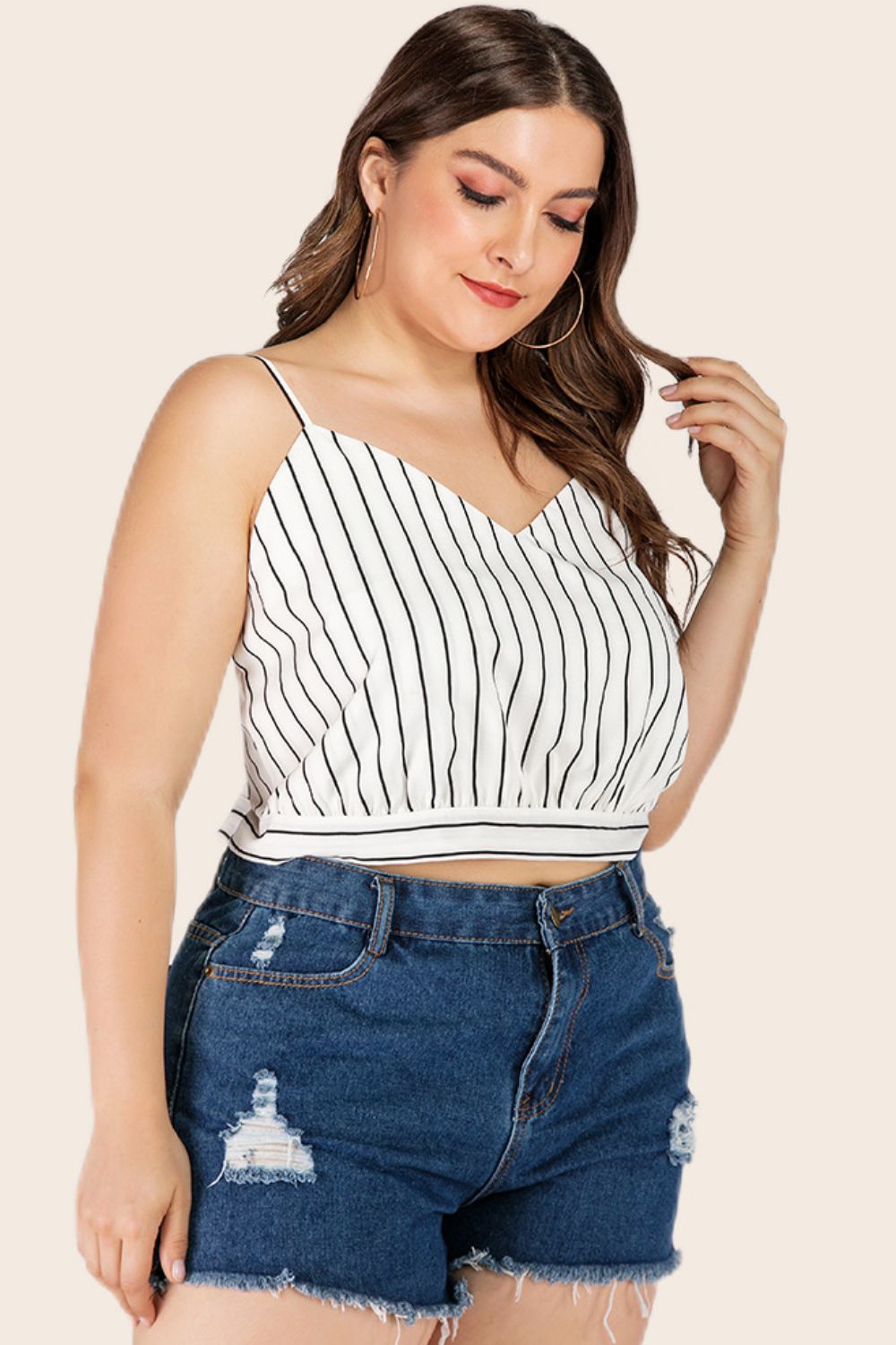 Striped Tie-Back Cropped Cami for Curvy Fashionistas