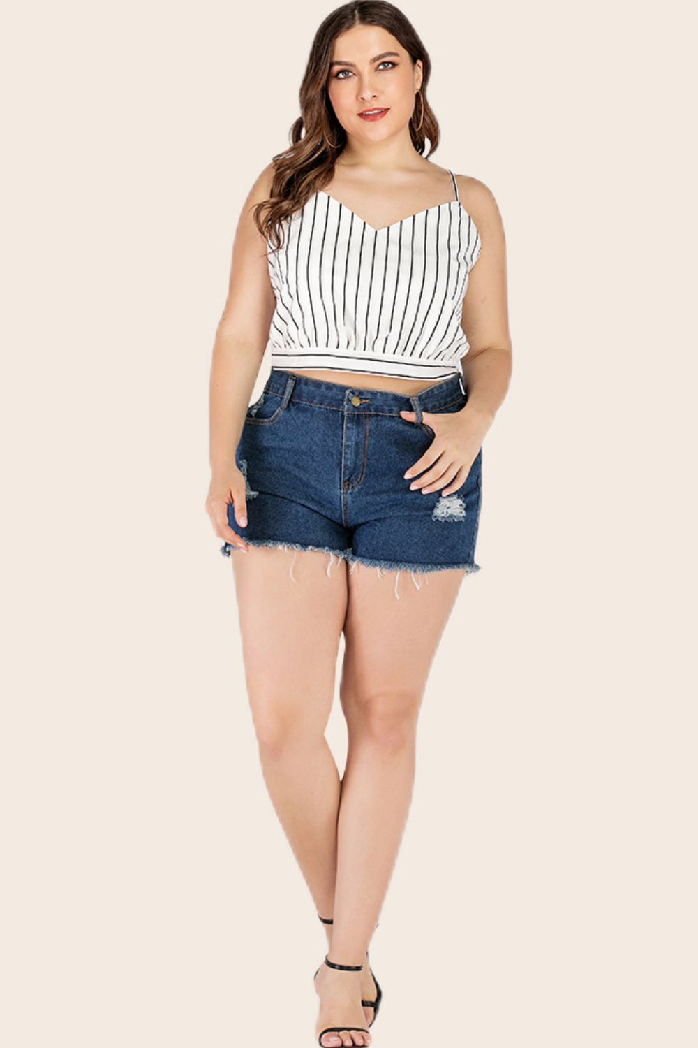 Striped Tie-Back Cropped Cami for Curvy Fashionistas