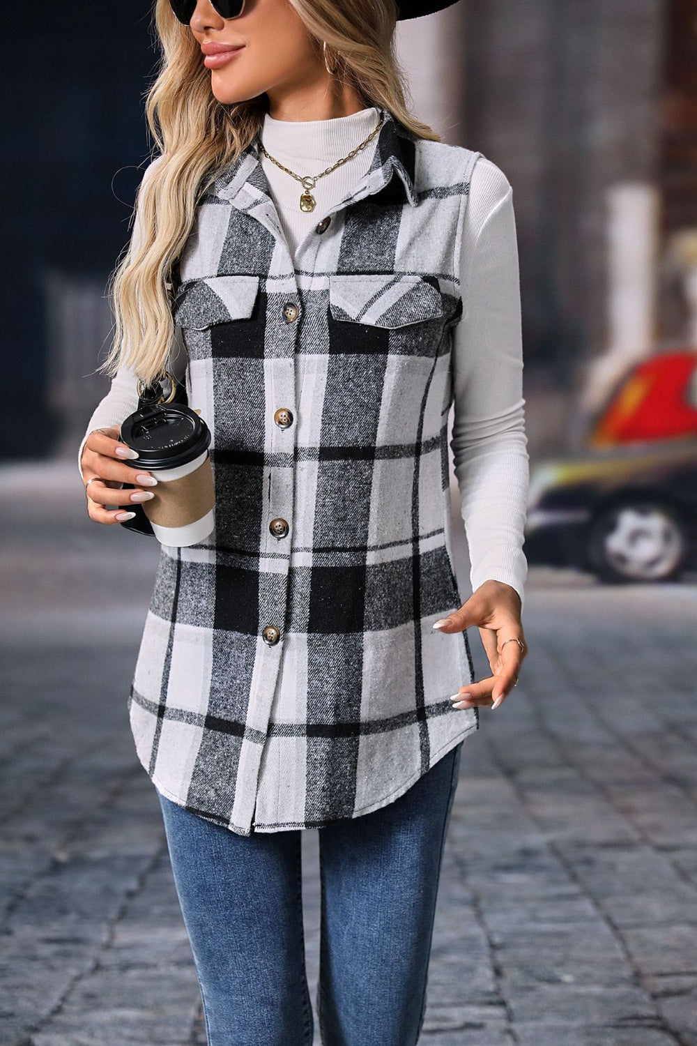 Plaid Button-Up Vest