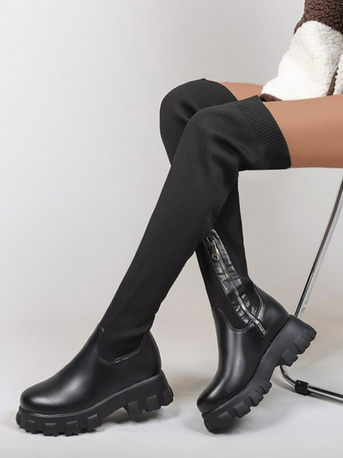 Eco-Friendly Round Toe Platform Boots in Vegan Leather