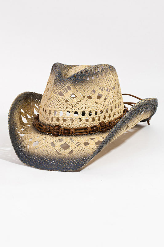 Wide Brim Hat with Cutout Rope Strap