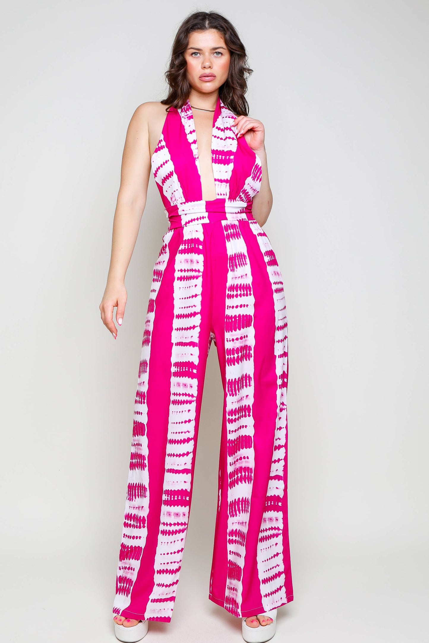 Tie Dye Print Wide-Leg Jumpsuit