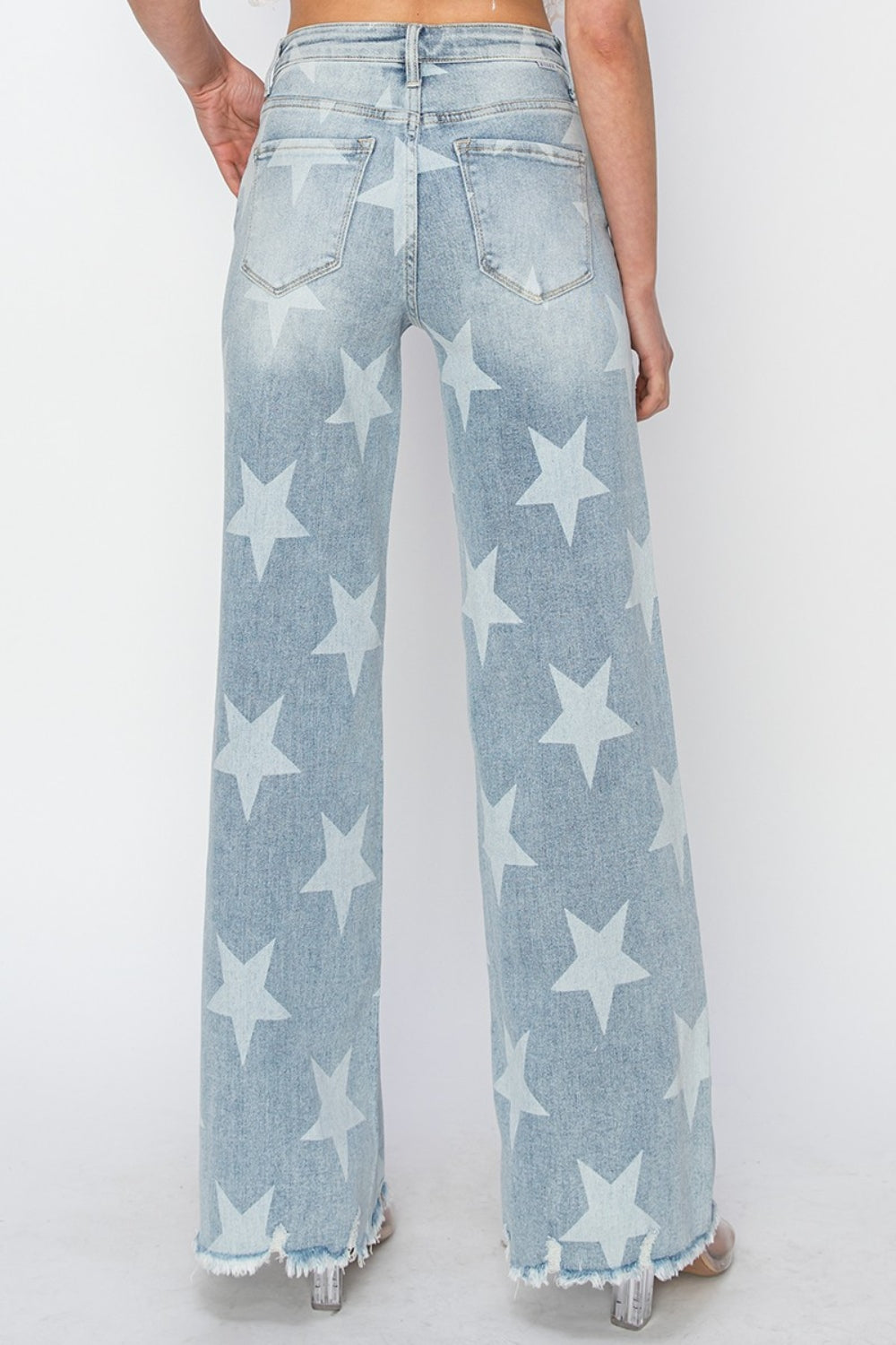 Raw Hem Star Wide Leg Jeans