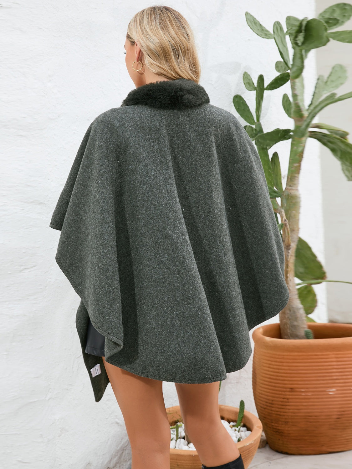 Cozy Fuzzy Trim Open Front Cape