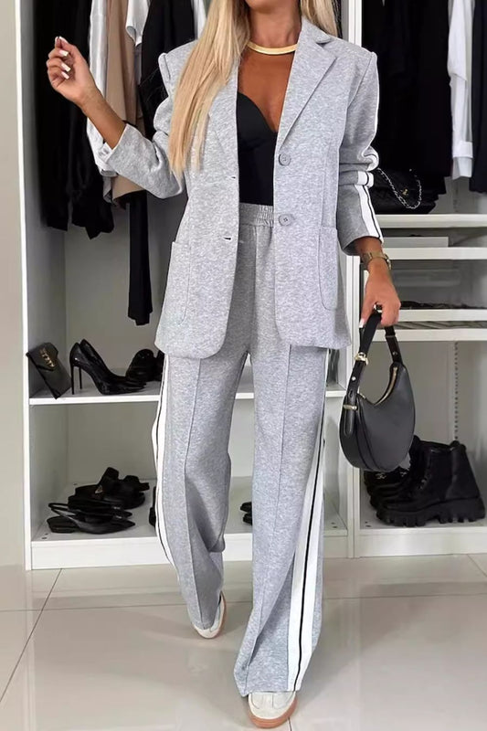 Chic Two-Piece Contrast Lapel Collar Top and Trouser Ensemble