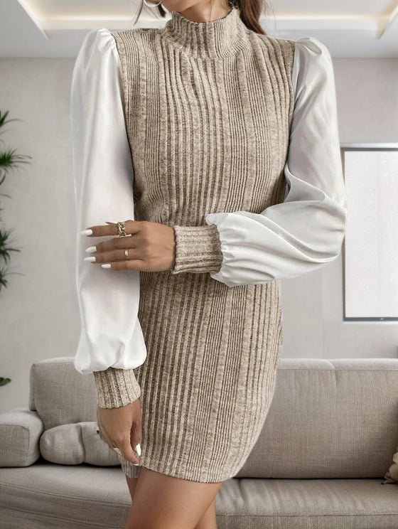 Ribbed Colorblock Long Sleeve Sweater Dress