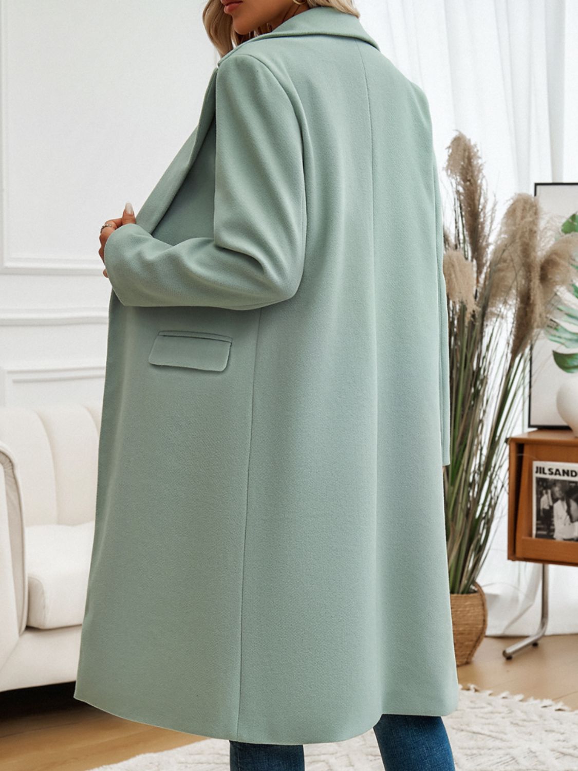 Chic Long Sleeve Collared Coat with Pockets