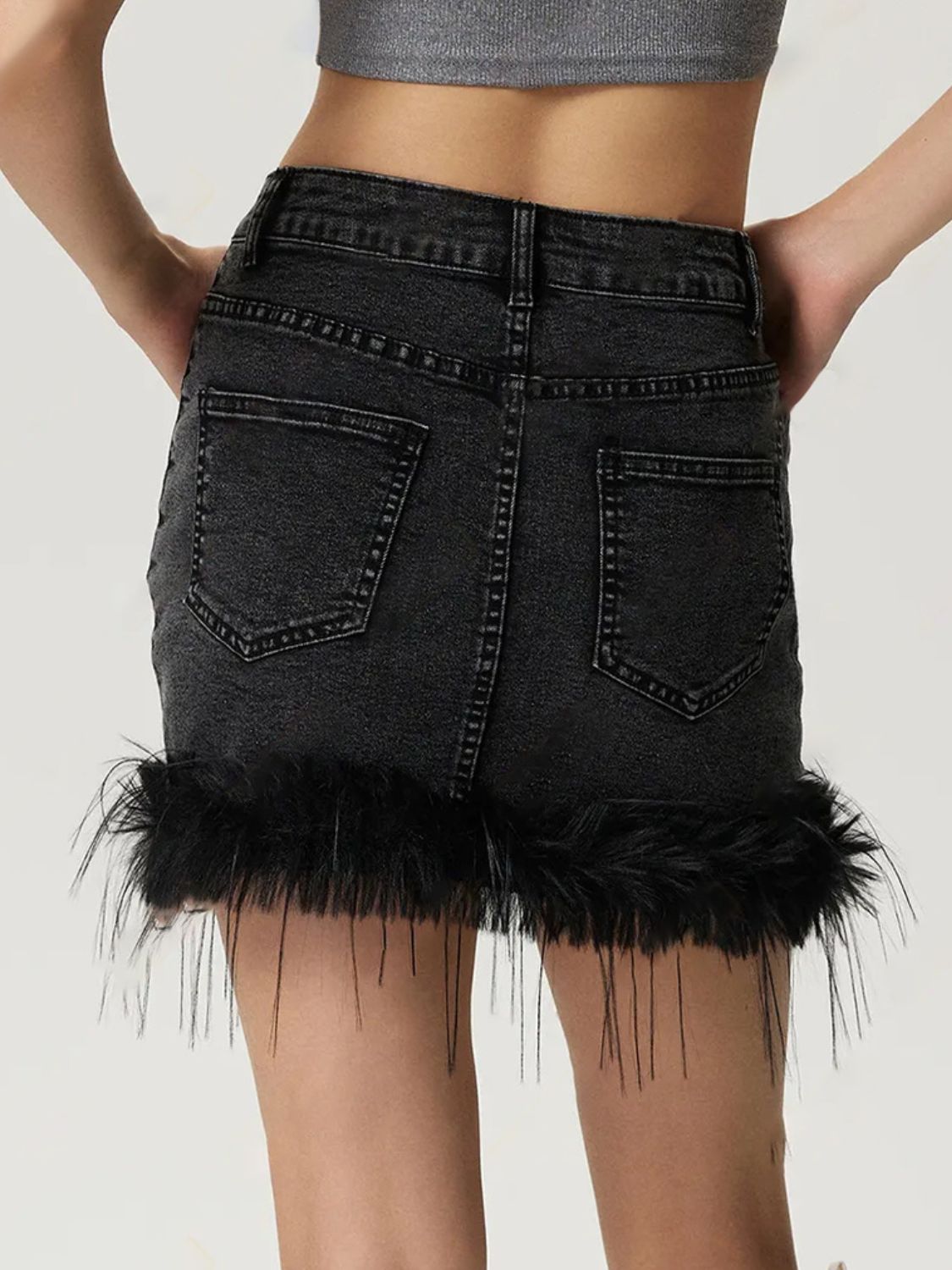 Button-Up Plush Denim Mini Skirt