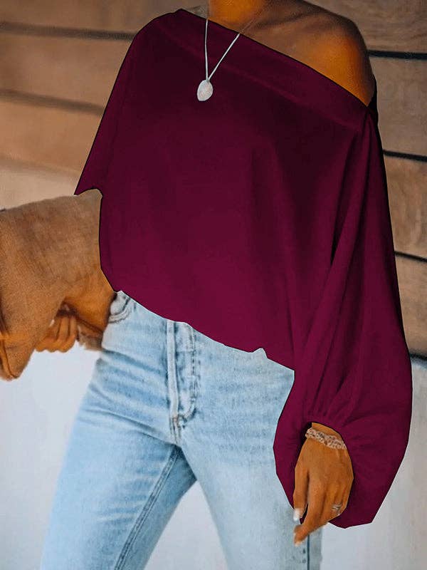 Simple Loose, Off the Shoulder Puff Sleeves T-Shirt