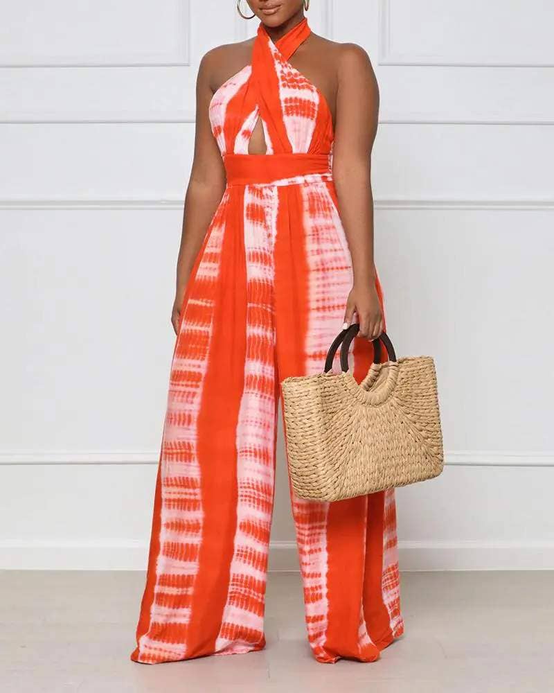 Tie Dye Print Wide-Leg Jumpsuit