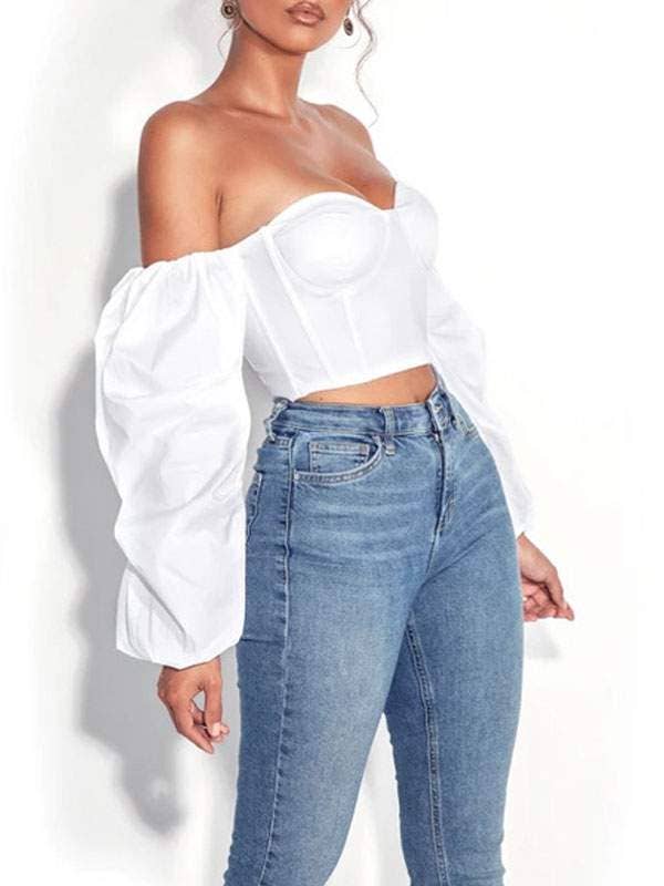 Sultry White Strapless Tube Top with Long Sleeves for Women