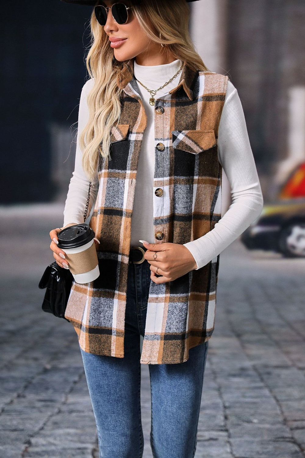 Plaid Button-Up Vest