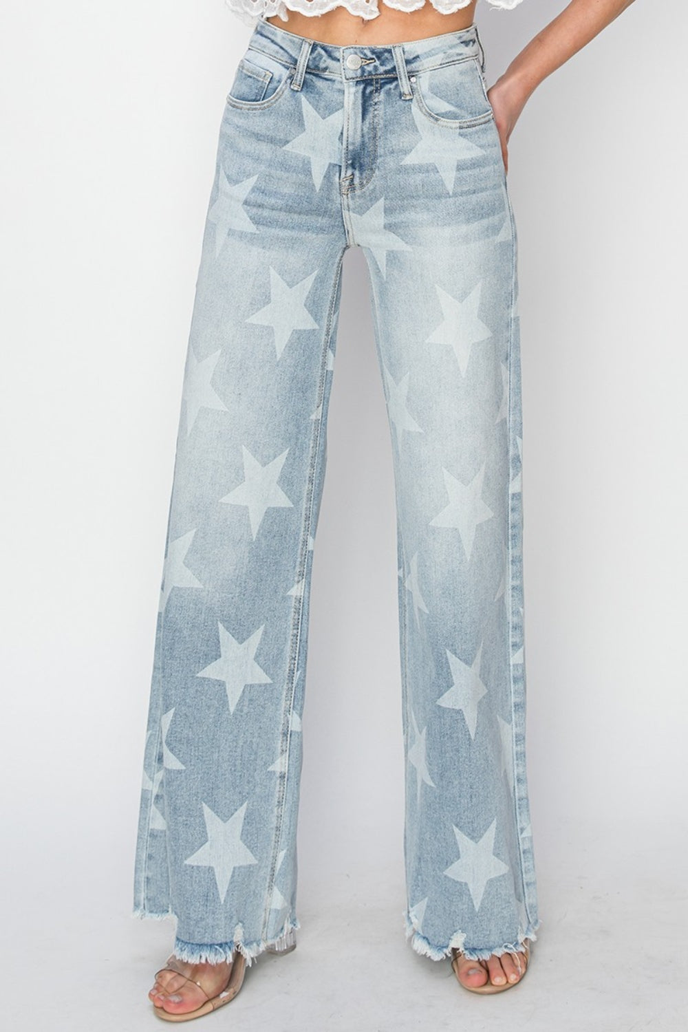 Raw Hem Star Wide Leg Jeans