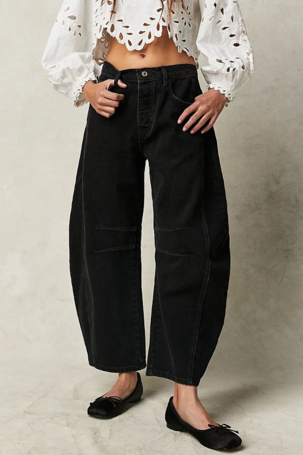 High-Waisted Wide Leg Barrel Jeans with Functional Pockets