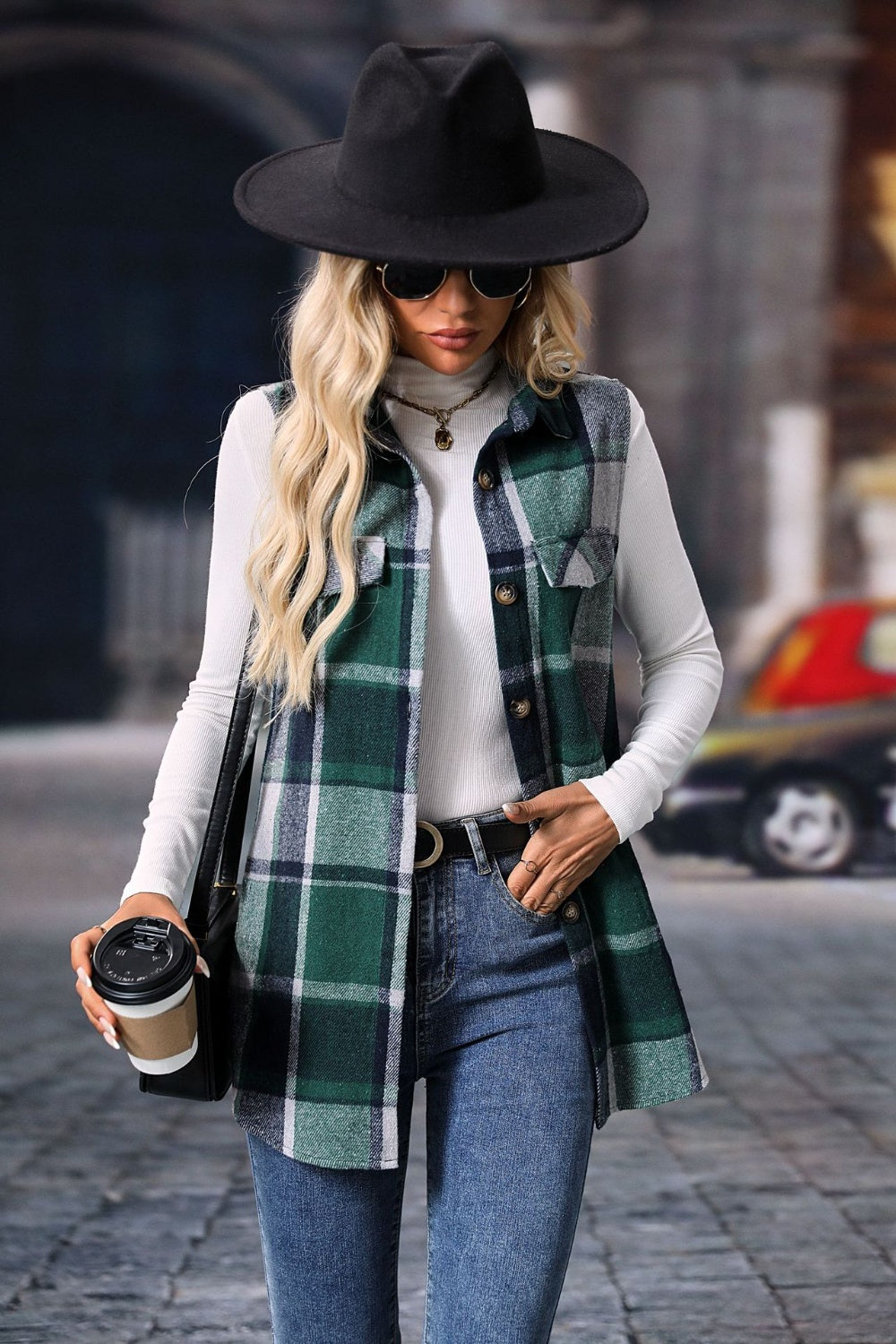 Plaid Button-Up Vest