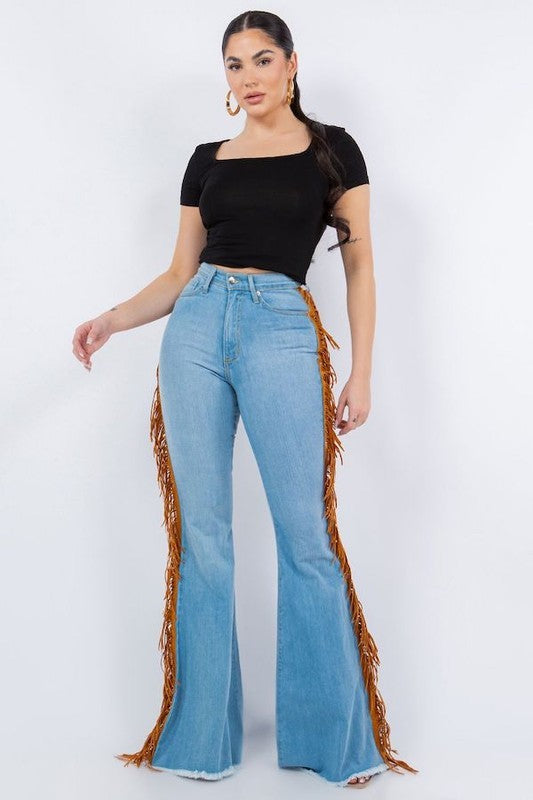 Fringe Bell Bottom Jean in Light Denim-32"Inseam