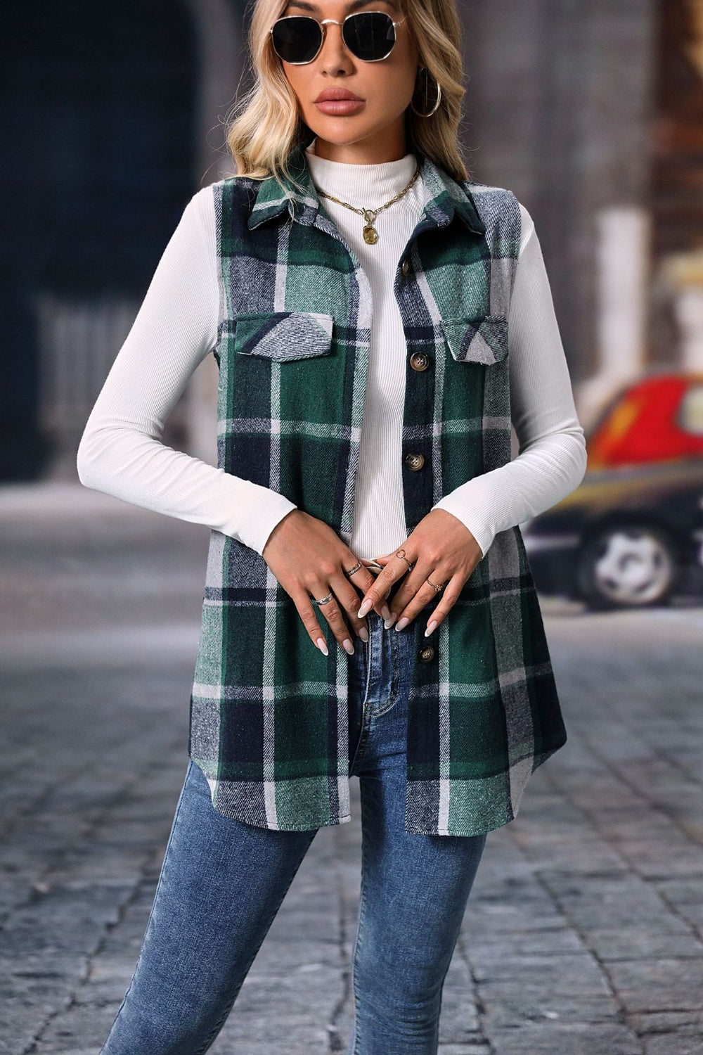 Plaid Button-Up Vest