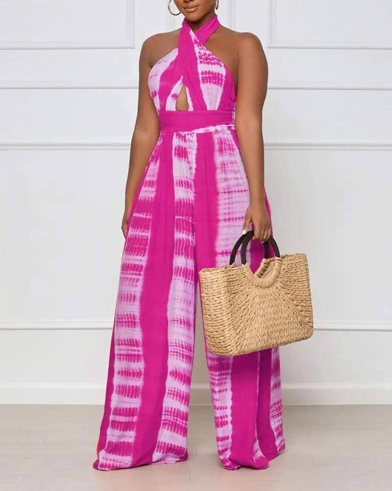 Tie Dye Print Wide-Leg Jumpsuit