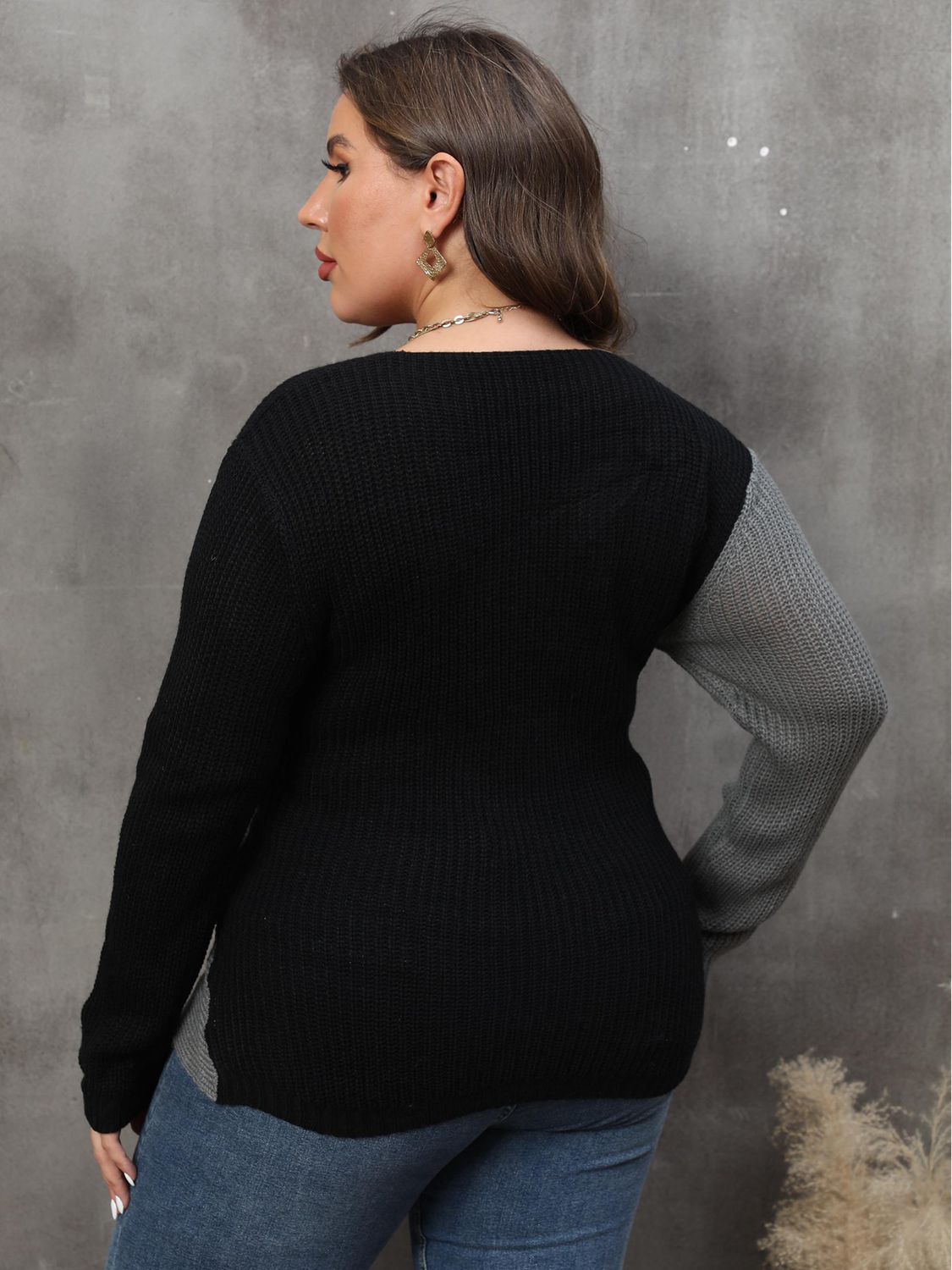 Curvy Colorblock Surplice Neck Sweater