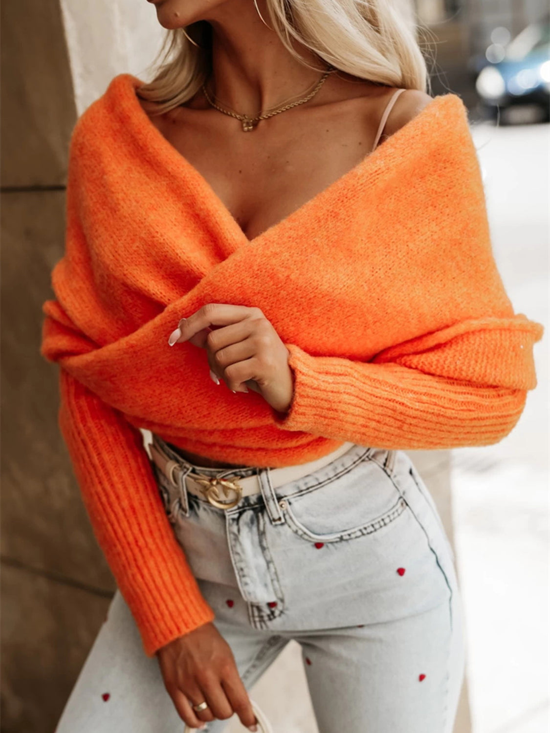 Cropped Long Sleeve Knit Sweater