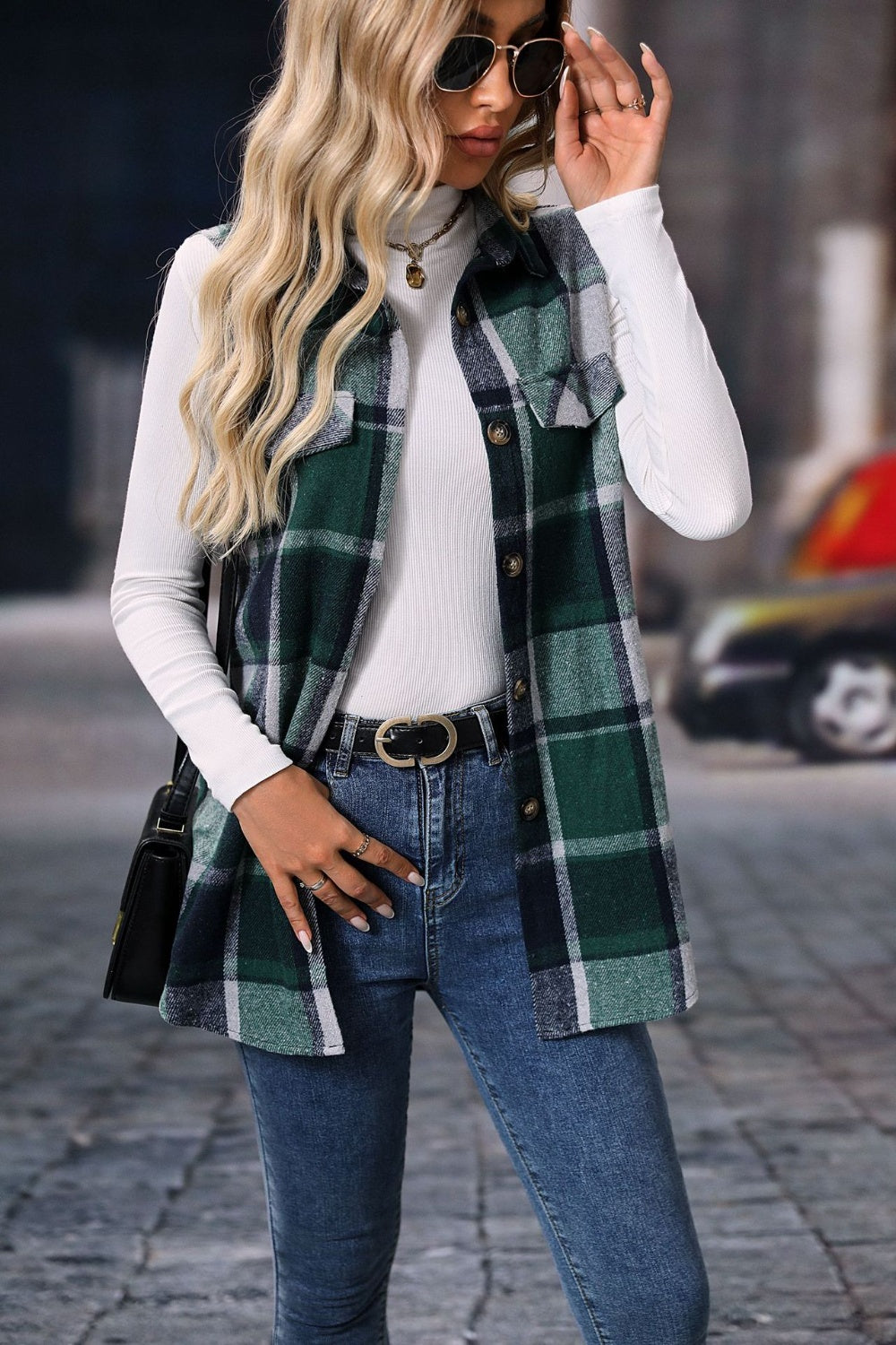 Plaid Button-Up Vest