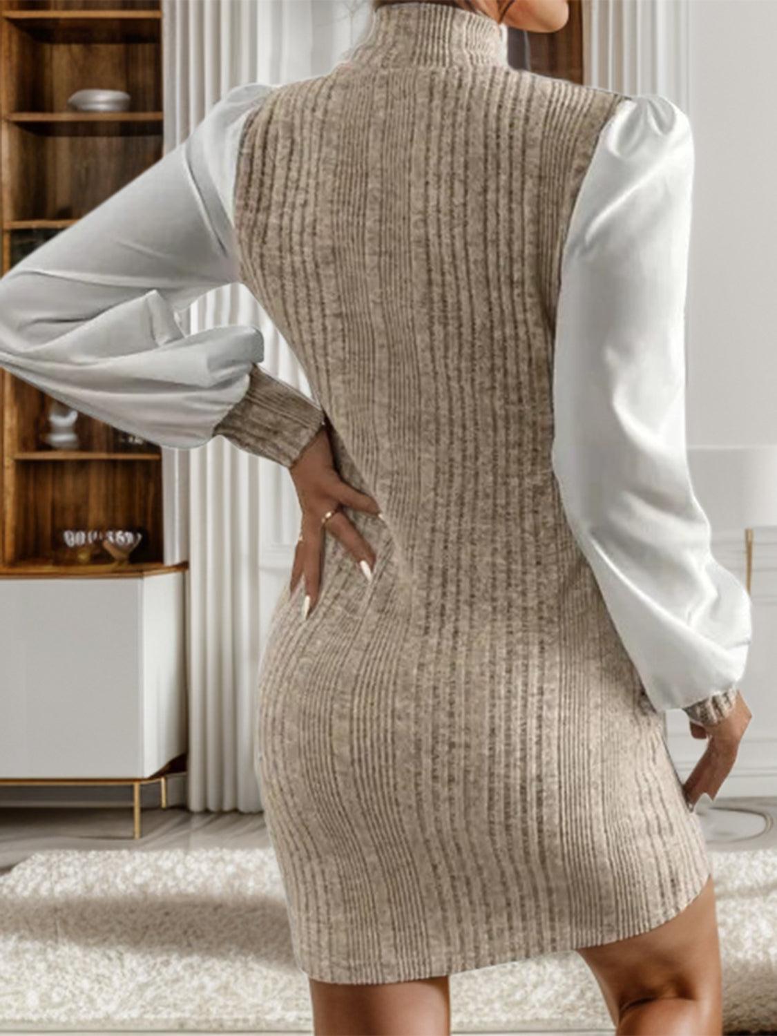 Ribbed Colorblock Long Sleeve Sweater Dress
