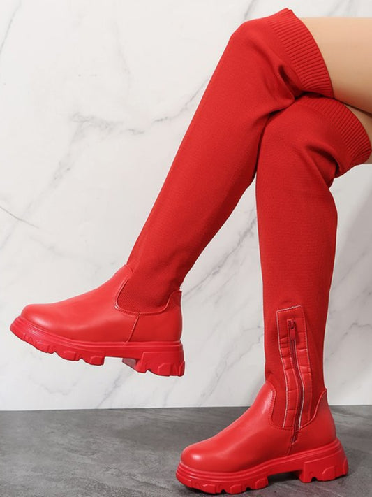 Eco-Friendly Round Toe Platform Boots in Vegan Leather
