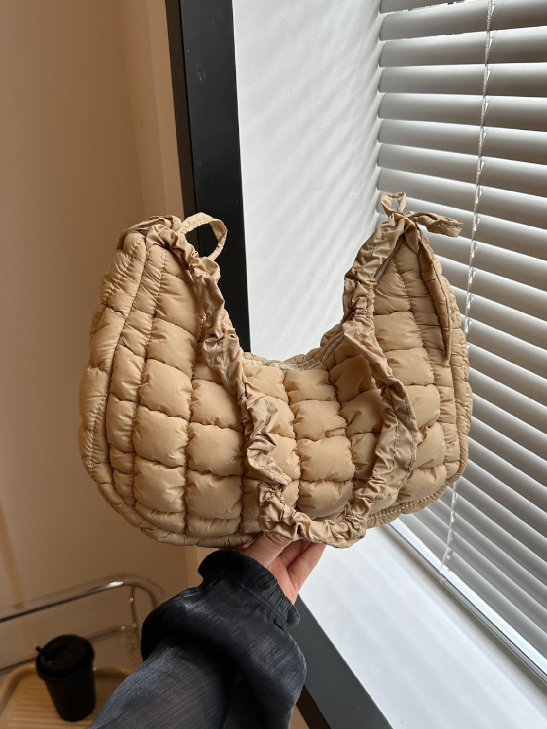 Quilted Bubble Texture Ruched Strap Shoulder Bag