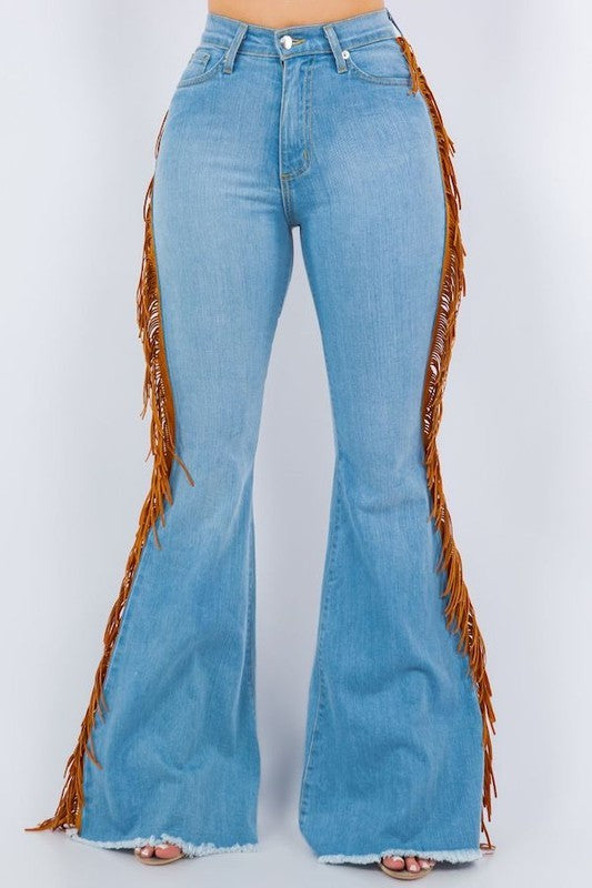 Fringe Bell Bottom Jean in Light Denim-32"Inseam