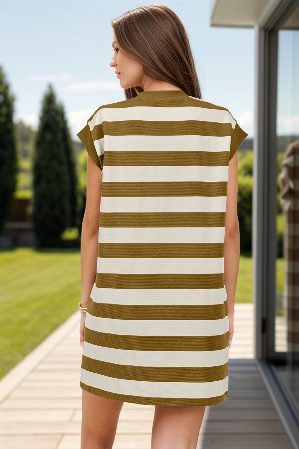 Striped Cap Sleeve Mini Dress with Pockets