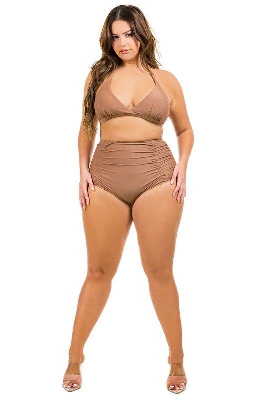 Two Piece High Waist Ruche Front Bikini