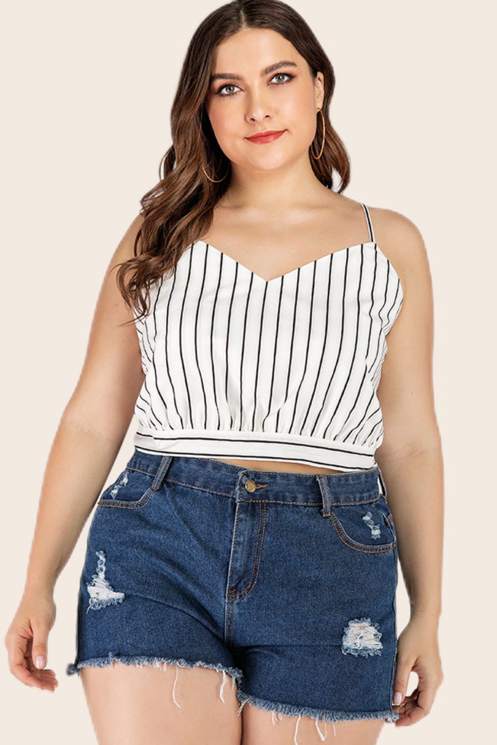 Striped Tie-Back Cropped Cami for Curvy Fashionistas