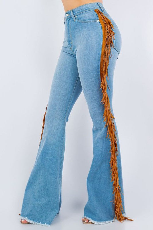 Fringe Bell Bottom Jean in Light Denim-32"Inseam