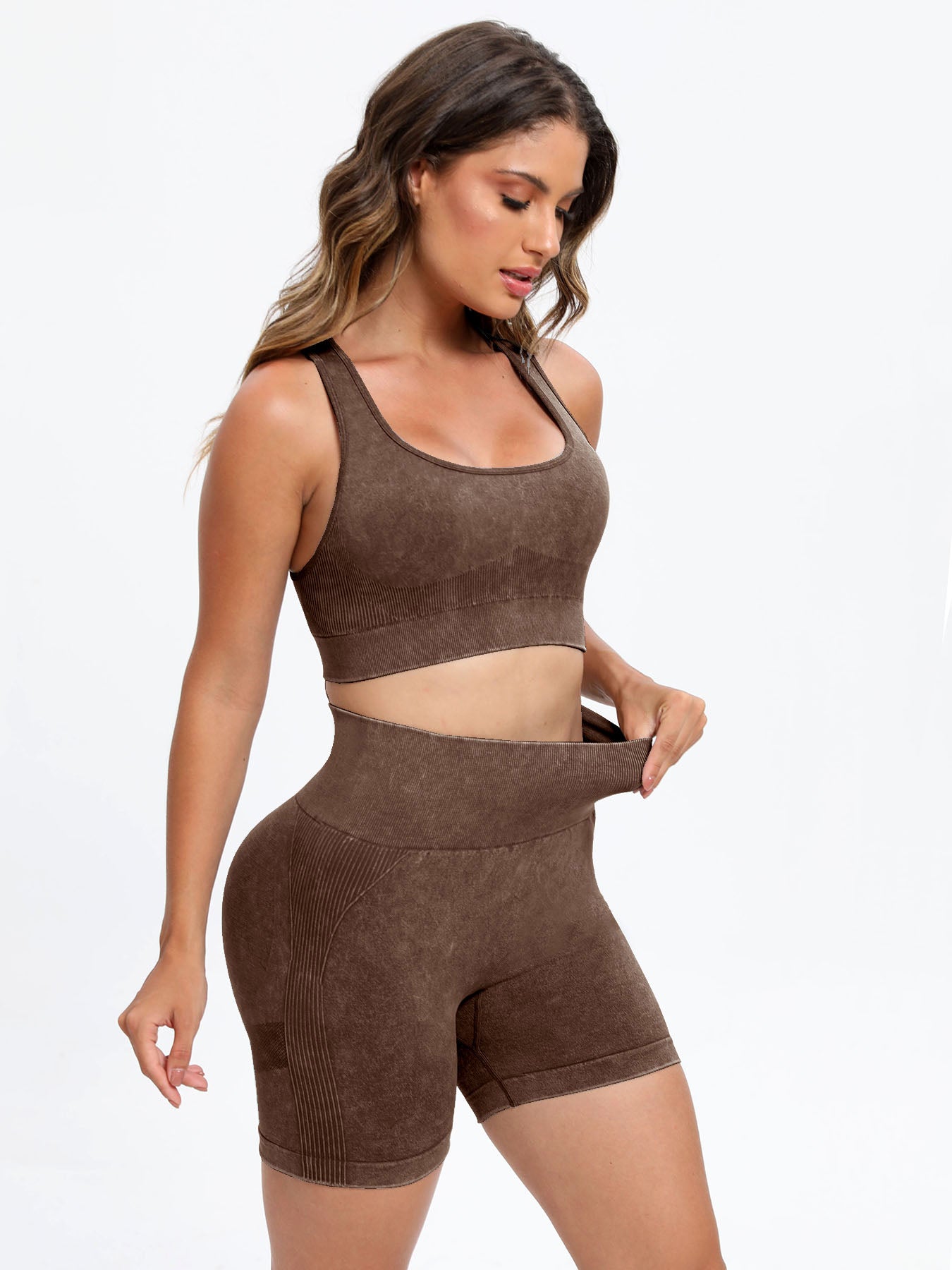 Active Wear Set: Scoop Neck Top with Wide Straps and Matching Shorts