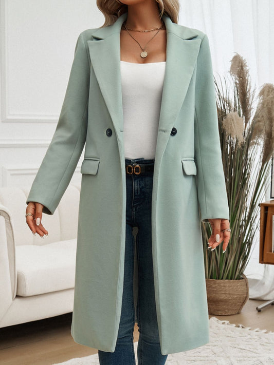 Chic Long Sleeve Collared Coat with Pockets