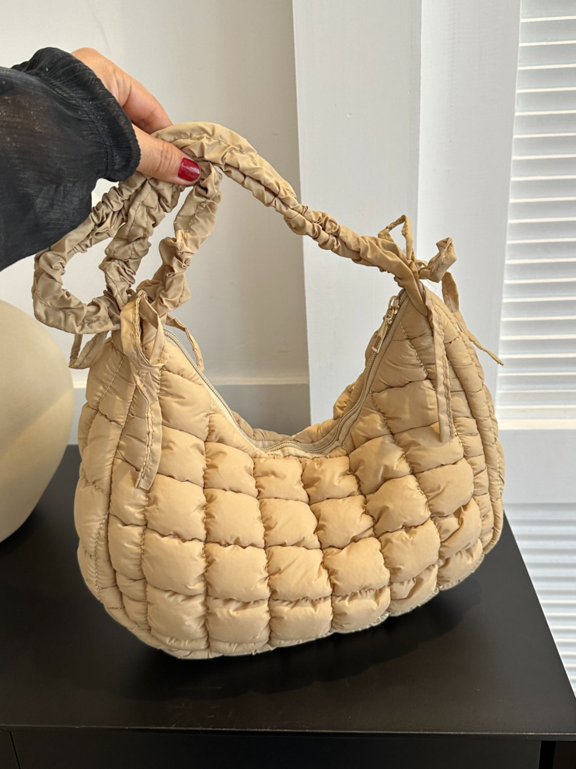 Quilted Bubble Texture Ruched Strap Shoulder Bag