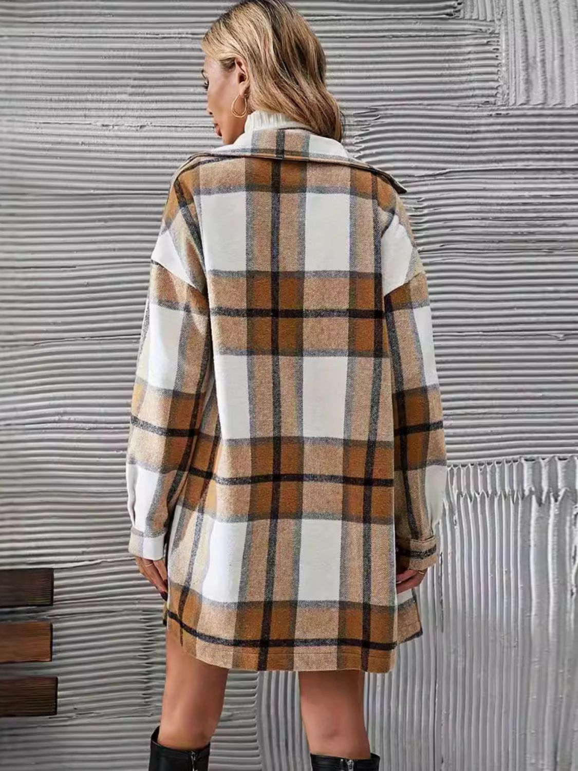 Plaid Long Sleeve Coat and Skirt Ensemble