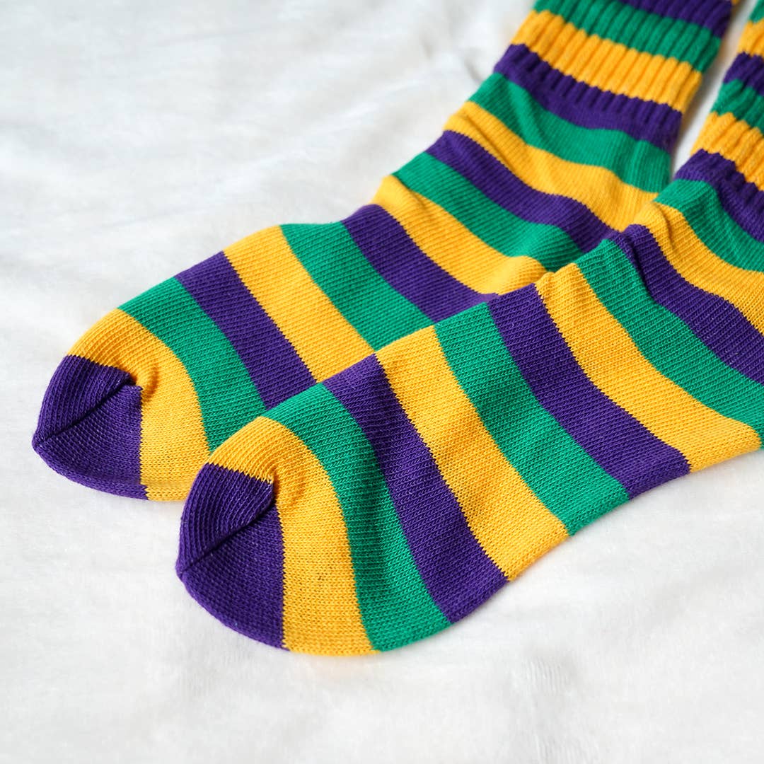 Women's Stripe Mardi Gras Fuzzy Socks