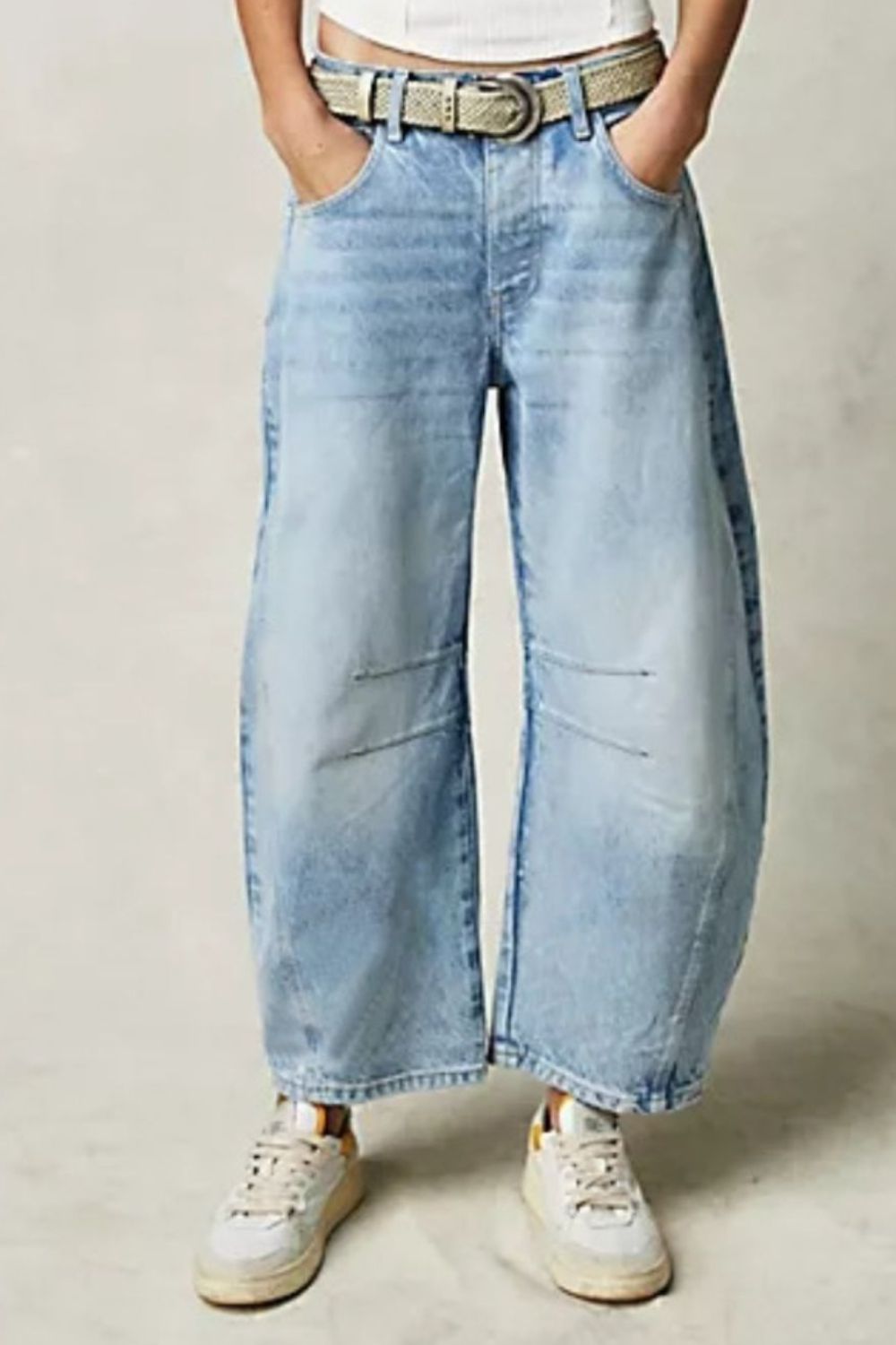 High-Waisted Wide Leg Barrel Jeans with Functional Pockets