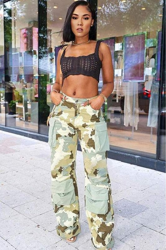 Military-Inspired Camouflage Cargo Trousers