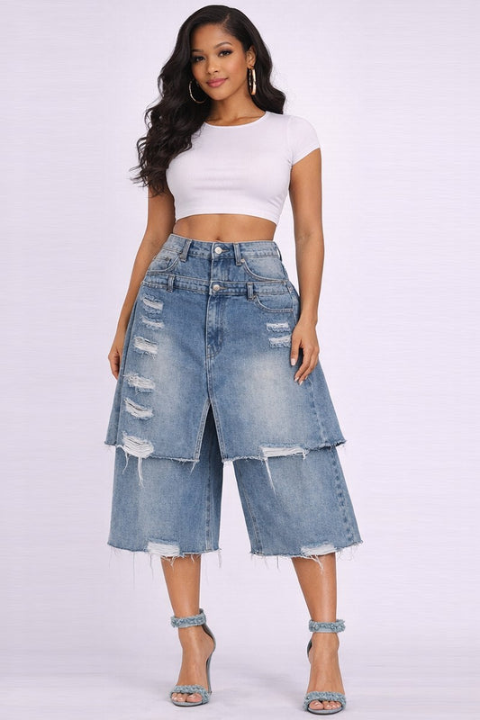 Double Layer Denim Bermuda Shorts (Light Wash)