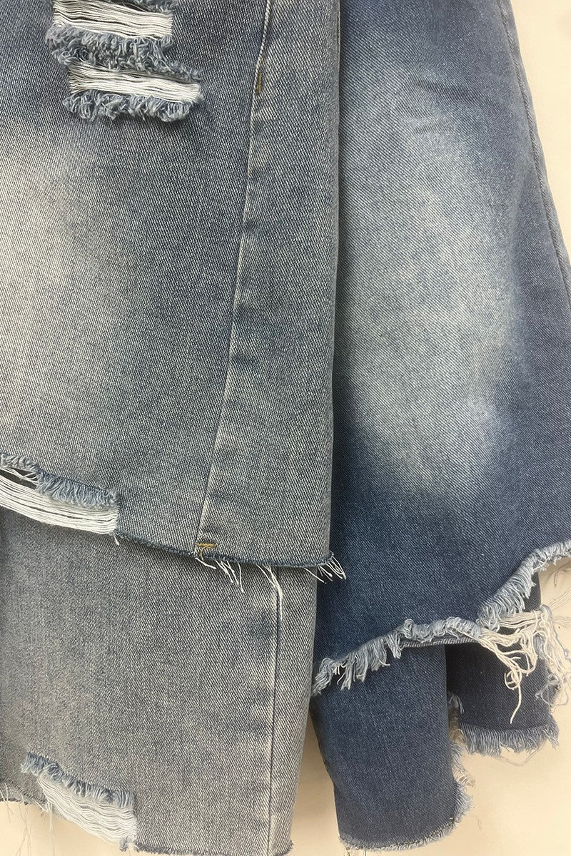 Double Layer Denim Bermuda Shorts (Medium Wash)