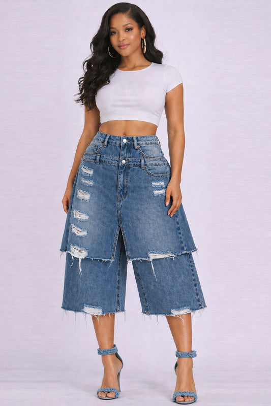 Double Layer Denim Bermuda Shorts (Medium Wash)