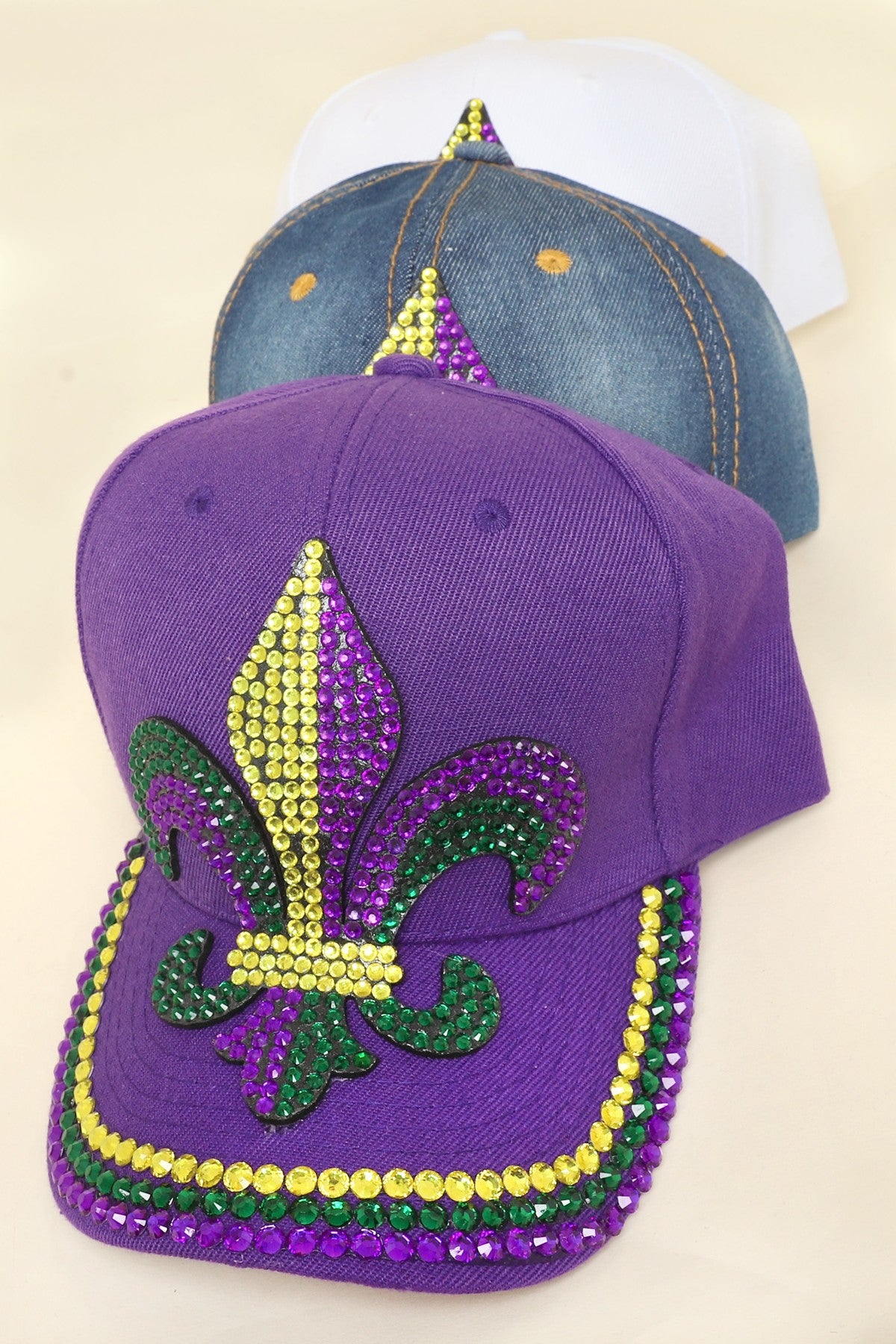 Mardi Gras Tri Colored Fleur De Lis cap