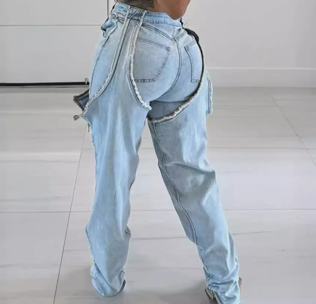 Hollowed Out Denim Cargo Pants