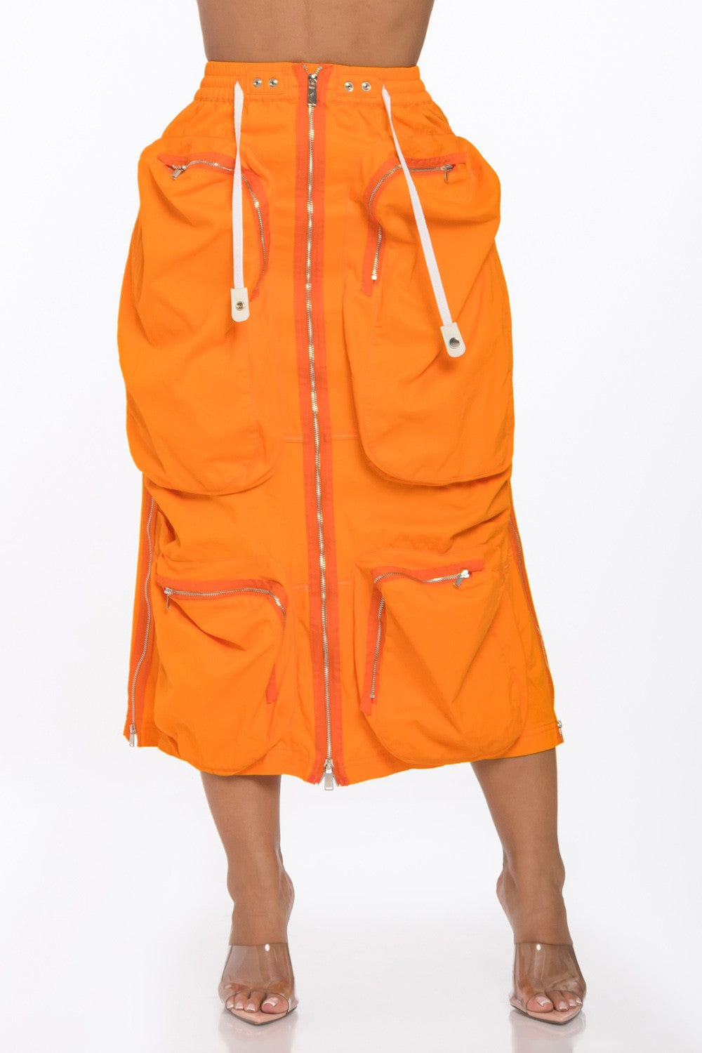 Zip Front Orange Cargo Skirt